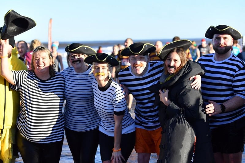 Friends from Hartlepool and Stockton Health dressed as pirates and did the dip in aid of the Stroke Association and Harbour refuge.  Picture by FRANK REID