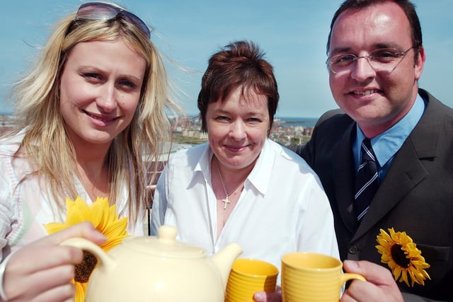 People enjoy a cup of tea at the Hartlepool and District Hospice launch event in 2005.