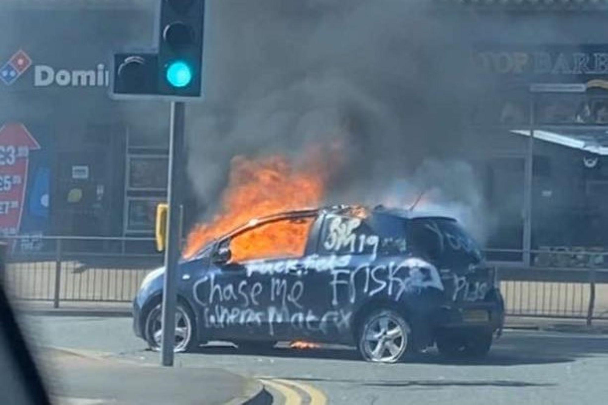 Pair charged after graffitied car is set alight at busy Hartlepool junction