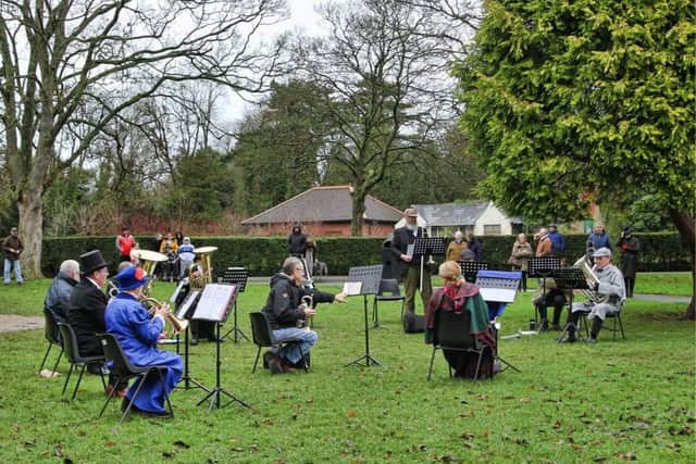 Hartlepool Brass Band played Christmas carols around the town including in Ward Jackson Park.