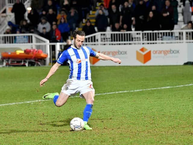 Jamie Sterry scored the winning penalty as Hartlepool United advanced into the semi-finals of the Papa John's Trophy. Picture by FRANK REID