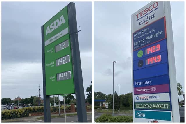 Fuel prices at Asda and Tesco in Hartlepool.