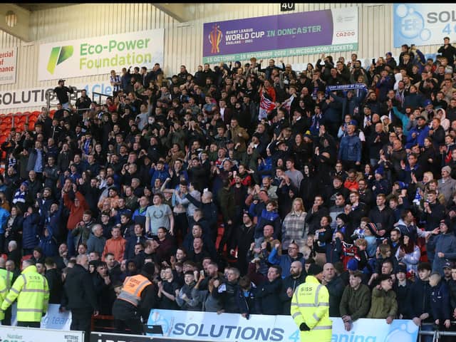 Hartlepool United supporters were able to celebrate a win over Doncaster Rovers. (Credit: Mark Fletcher | MI News )