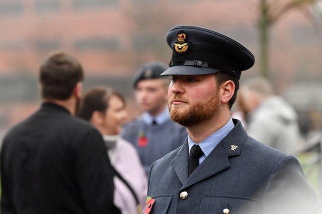 A serving member of the Royal Air Force attending the Remembrance Day parade Victory Square, Hartlepool. Picture by FRANK REID