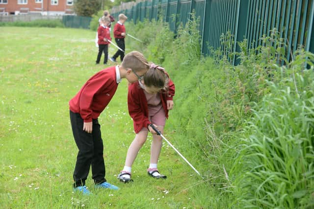 Pupils hard at work inside the school grounds.