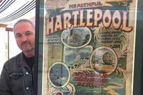 Stephen Close with the fourth Healhful Hartlepool tourism poster that is being sold to raise funds for a new war memorial statue.
