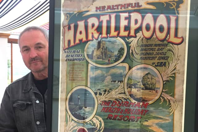 Stephen Close with the fourth Healhful Hartlepool tourism poster that is being sold to raise funds for a new war memorial statue.