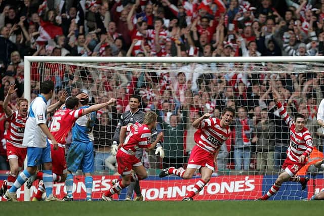 Graeme Lee grabbed the winner for Doncaster Rovers in the Johnstone's Paint Trophy final at the Millennium Stadium, Cardiff in 2007.  (Photo by Christopher Lee/Getty Images)