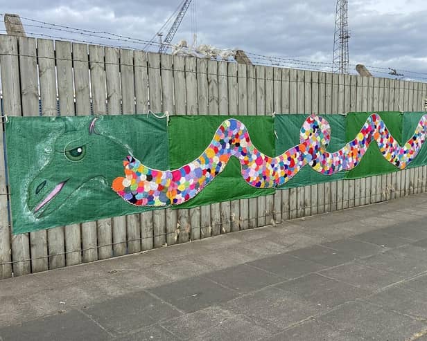 The Heugh Yarners knit 'Cedric' the Sea Serpent, which comprises over 200 wool circles for his scales.