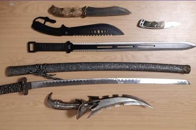 A Cleveland Police picture of the weapons seized from a Hartlepool address.