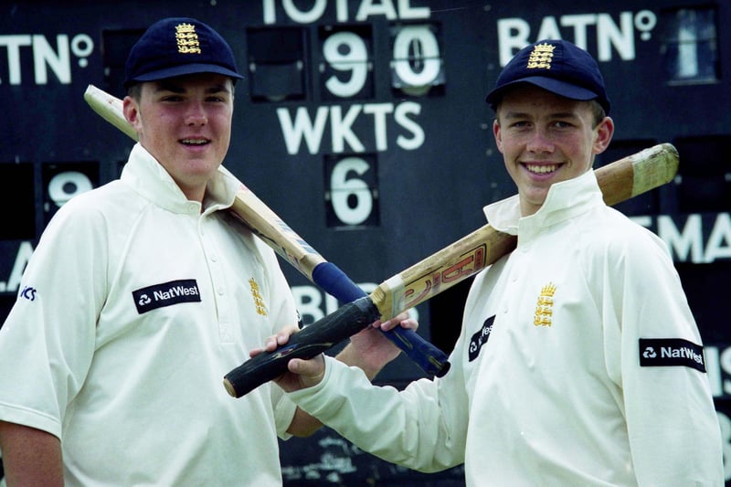 Two young Wearside cricketers were pictured in 1999 after representing their country against Scotland.  Gary Scott, of Hetton Lyons Cricket Club represented England in 1998 and was joined a year later by Danield Shurben, left, who played for Eppleton Cricket Club.