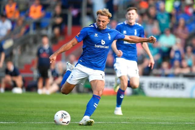 Hallam Hope of Oldham Athletic in action during the Vanarama National League match between Oldham Athletic and Dorking Wanderers at Boundary Park. (Photo by Richard Martin-Roberts/Getty Images)