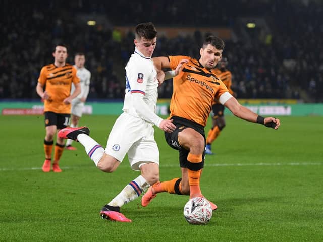 Eric Lichaj tackles Chelsea's Mason Mount during an FA Cup tie.