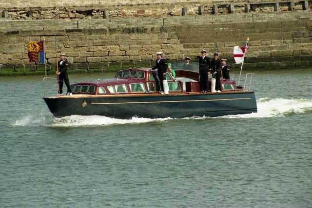 The Royal barge arriving at Hartlepool Marina.