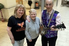 Linda and Brian Edmenson from Phoenix variety showgroup with Hartfields resident and entertainments team member Fran Charnock (centre). Picture by FRANK REID