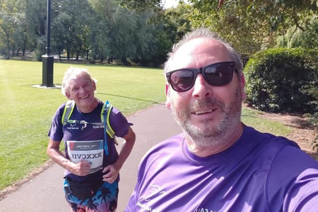 Phil Holbrook (left) and Steve Bell during Sunday's virtual Great North Run.