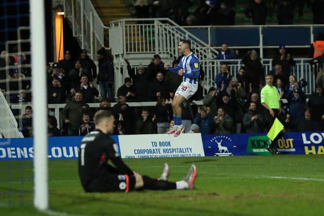 Luke Molyneux scored a stunning double to give Hartlepool United the lead against Barrow. (Credit: Mark Fletcher | MI News)