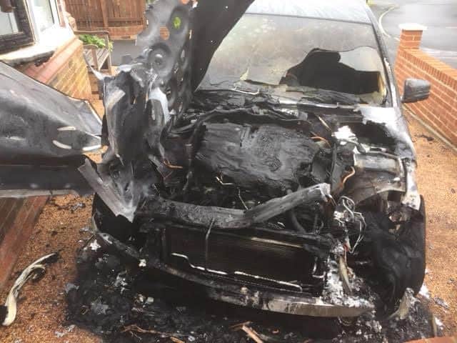 Elaine's car after the fire on August 14, 2020.