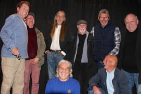 Rolling back the years at reunion. Back row: Alan Grange, Tony Turnbull, George Totty, John Holdforth, John Gretton and John Siddle and (front) Derek ‘Wilko’ Wilkinson and friend Billy Fothergill. Photo: Stan Laundon.