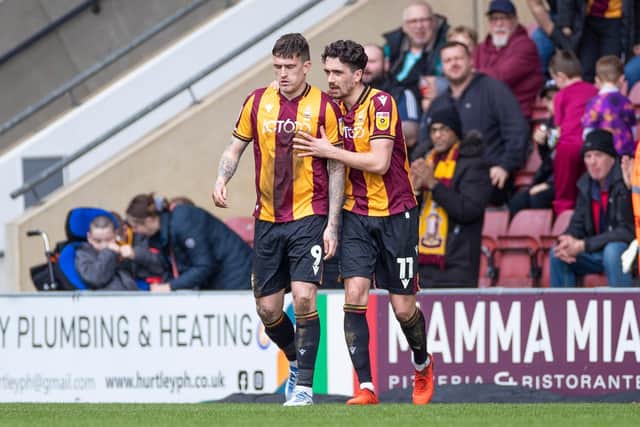 Andy Cook scored twice for Bradford City to deny Hartlepool United victory at Valley Parade. (Photo: Mike Morese | MI News)