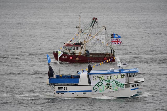 Fishing crews stage a protest in Teesport, Middlesbrough, near the mouth of the River Tees, demanding a new investigation into the mass deaths of crabs and lobsters in the area. Picture PA
