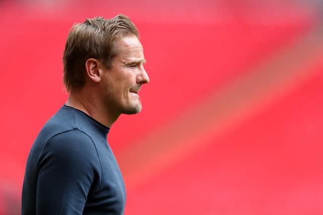 Neal Ardley of Notts County looks on ahead of the Vanarama National League Play Off Final match between Harrogate Town and Notts County at Wembley Stadium on August 02, 2020 in London, England. (Photo by Catherine Ivill/Getty Images)