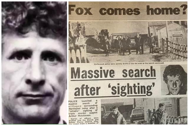 How the Hartlepool Mail, right, reported the search for triple murderer Arthur Hutchinson after it switched to Hartlepool.