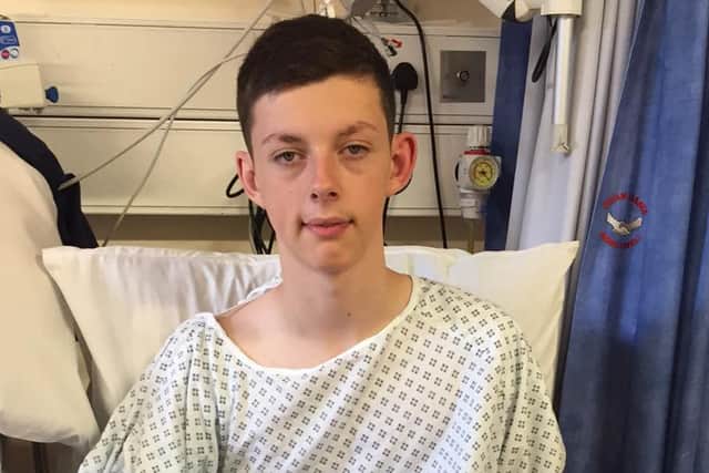 Joshua in hospital after his £10,000 operation.