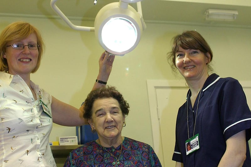 Buxton Cottage Hospital, league of friends presentation of operating theatre lights and other equipment, in 2006.Consultant Jane Burton and theatre sister Alison Palmer with Joyce Mabbutt of the Friends