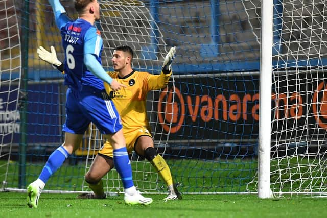 Adam Senior scored the winner for FC Halifax Town against Hartlepool United.