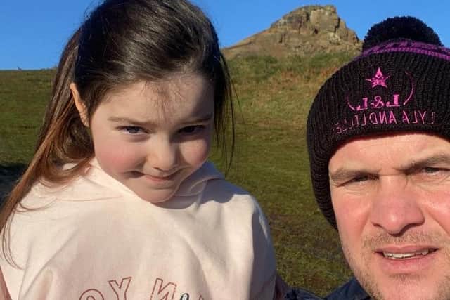 Lyla O'Donovan and her dad Paul at Roseberry Topping.