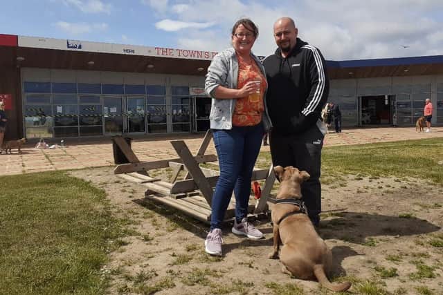 Maria O'Connor, Mark Bailey and Lolly were among those enjoying the bar's takeaway service.