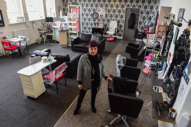 Lynne Devine at her salon, Shapers for Devine Hair and Beauty, in Church Square, Hartlepool, which has suffered two burglaries in recent months.