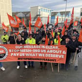 GMB picket line in Greatham Street, Hartlepool.Picture by FRANK REID