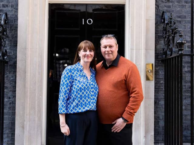 Jason and Louise Anderson outside 10 Downing Street.