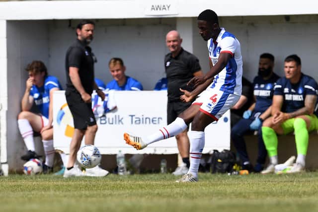 Mouhamed Niang has been filling in at centre back in Euan Murray's absence but the midfielder went off injured against Marske United. Picture by FRANK REID