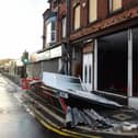 Damaged premises at the junction of Raby Road and Hart Lane, in Hartlepool.