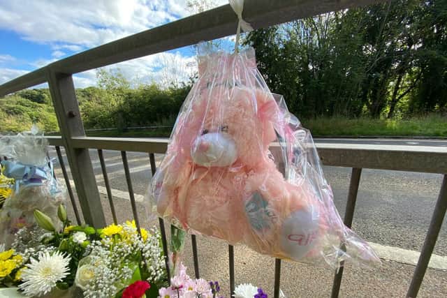 Teddy bears have also been left at the scene of the crash