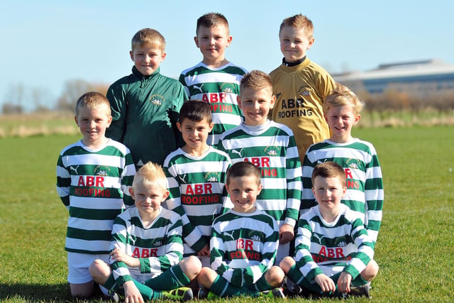 Golden Flatts under eights photographed before the start of their derby against Greatham under eights at Greatham Field in 2012.