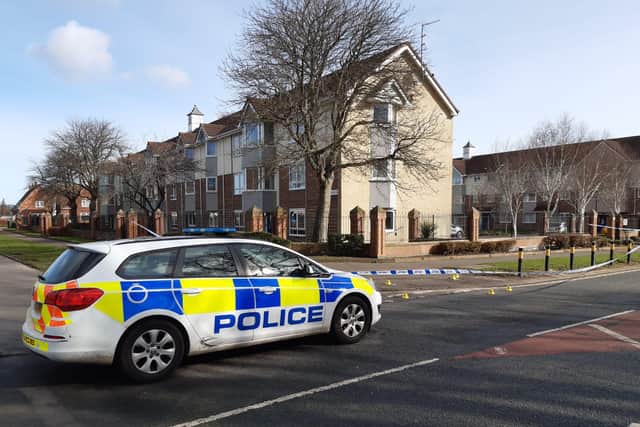 Police at the scene of the incident in Hartlepool's Rossmere Way.