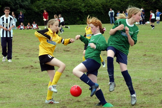 St Bede's in yellow and All Saints showed plenty of commitment in the Brinkburn Schools girls football tournament in 2005.