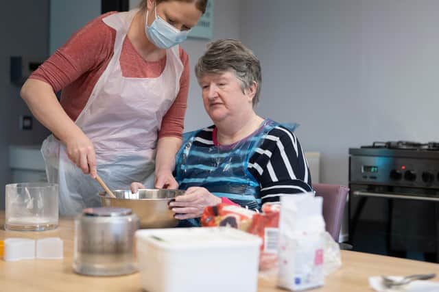 Clare Rain, care support worker at Peterlee Pathways, with a service user Maria Catleugh