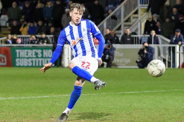 Tom Crawford was off target for Hartlepool United in their penalty shootout defeat to Rotherham United.