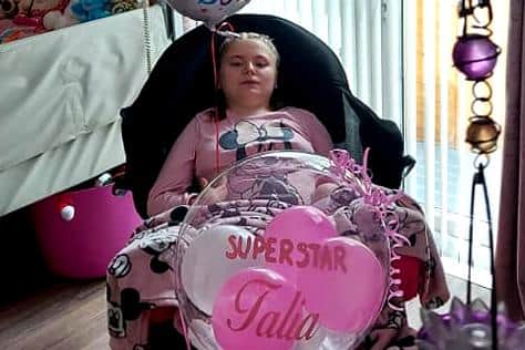 Talia back home in Hartlepool after her operation.
