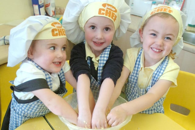 Busy making biscuits at Golden Flatts Nursery were Chloe Jeffries, Emily Harriman and Millie Bate in 2009.