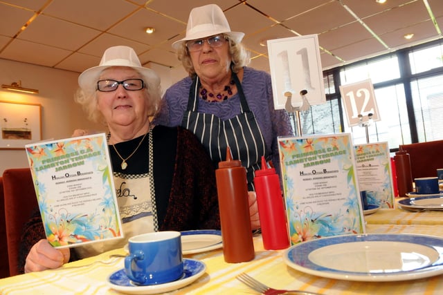 Relaunching Primrose Village's breakfast club in 2014, were volunteer cooks Brenda Bennett and Val Patterson.