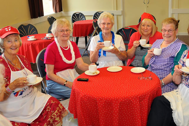 Eileen Gardner, Maureen Brown, Millie Flanagan, Maureen Frank, Muriel Zeugner and Val Spellman enjoying a cup of tea at the St Patricks Summer Fair in 2012.