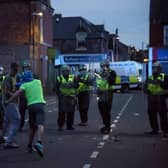 A scene from the Hartlepool riot in 2024.