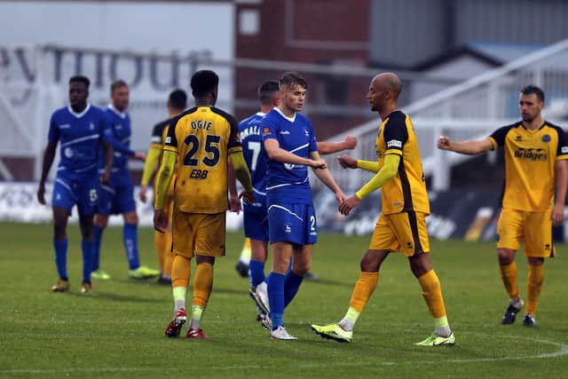Players at the final whistle during the Vanarama National League match between Hartlepool United and Aldershot Town at Victoria Park, Hartlepool on Saturday 3rd October 2020. (Credit: Christopher Booth | MI News)
©MI NewsL