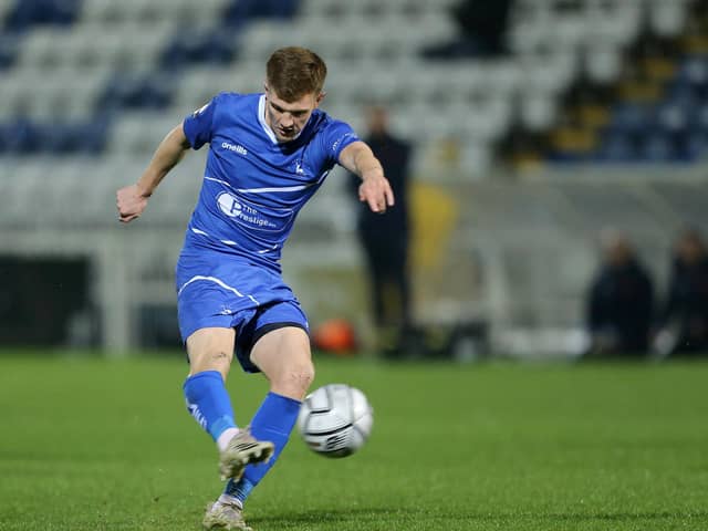 HARTLEPOOL, ENGLAND. DECEMBER 8TH Mark Shelton of Hartlepool United during the Vanarama National League match between Hartlepool United and Kings Lynn Town at Victoria Park, Hartlepool on Tuesday 8th December 2020. (Credit: Mark Fletcher | MI News)